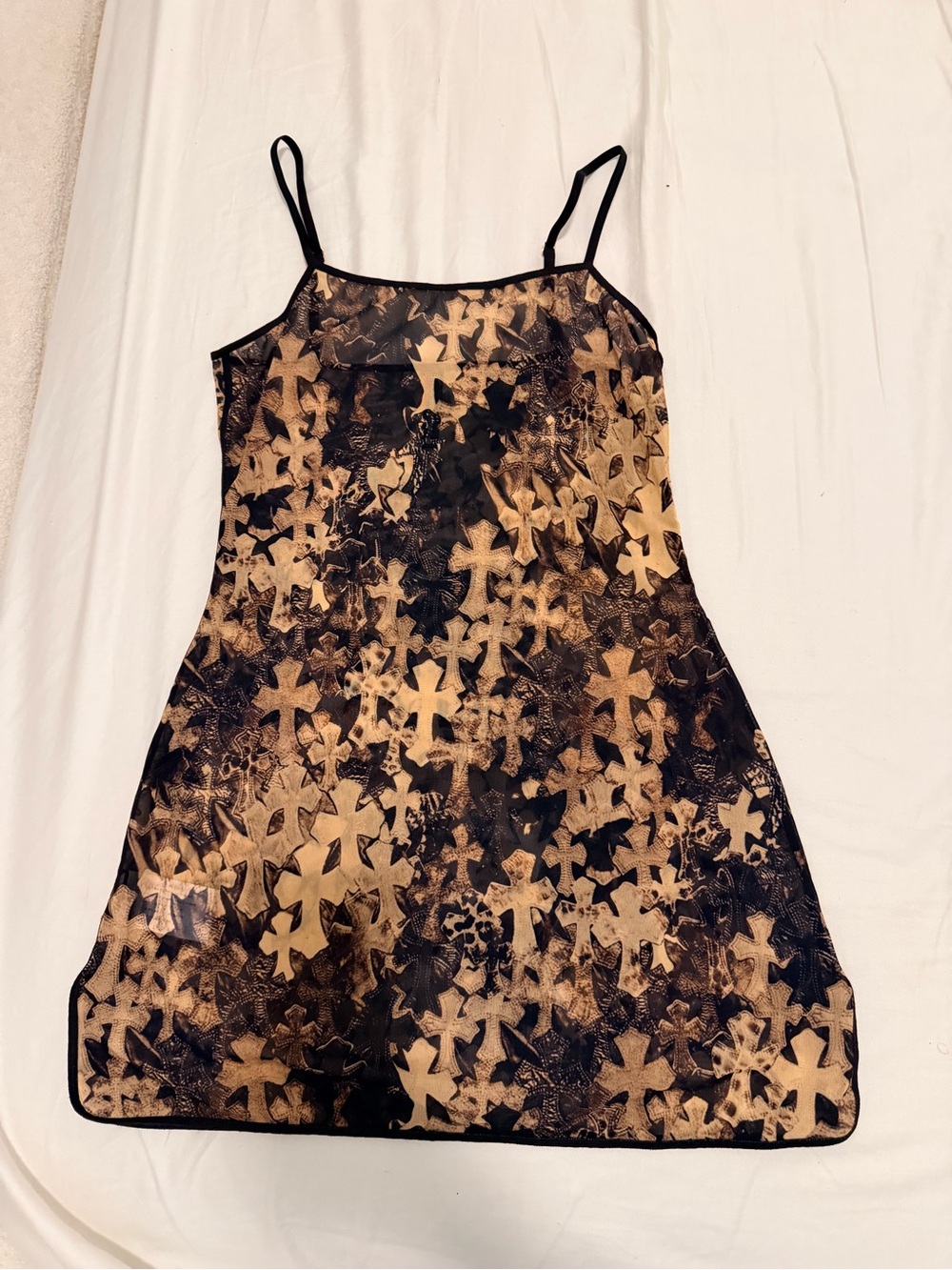 Chrome hearts Spaghetti Strap Slip Dress with Cross Pattern in Black and Tan